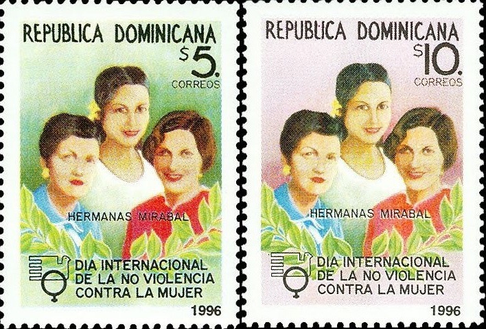  Sello postal de la Rep. Dom. de 1996 conmemorando el día internacional de la noviolencia contra la mujer. 